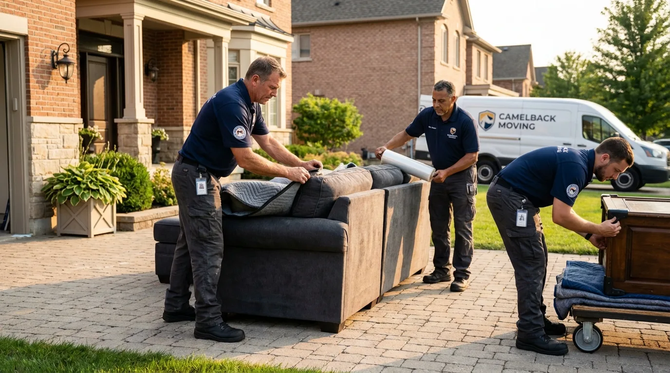 Large estate moving crew wrapping furniture in Marysville, CA