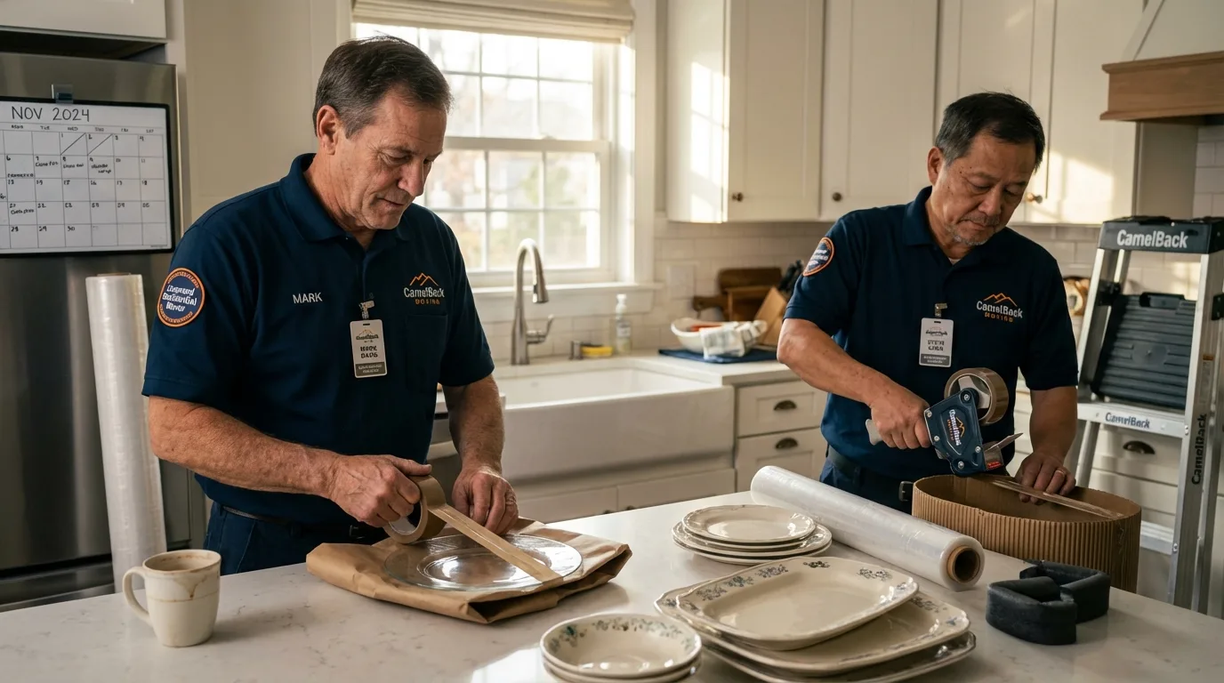 Professional crew packing kitchen dishware in Marysville, CA